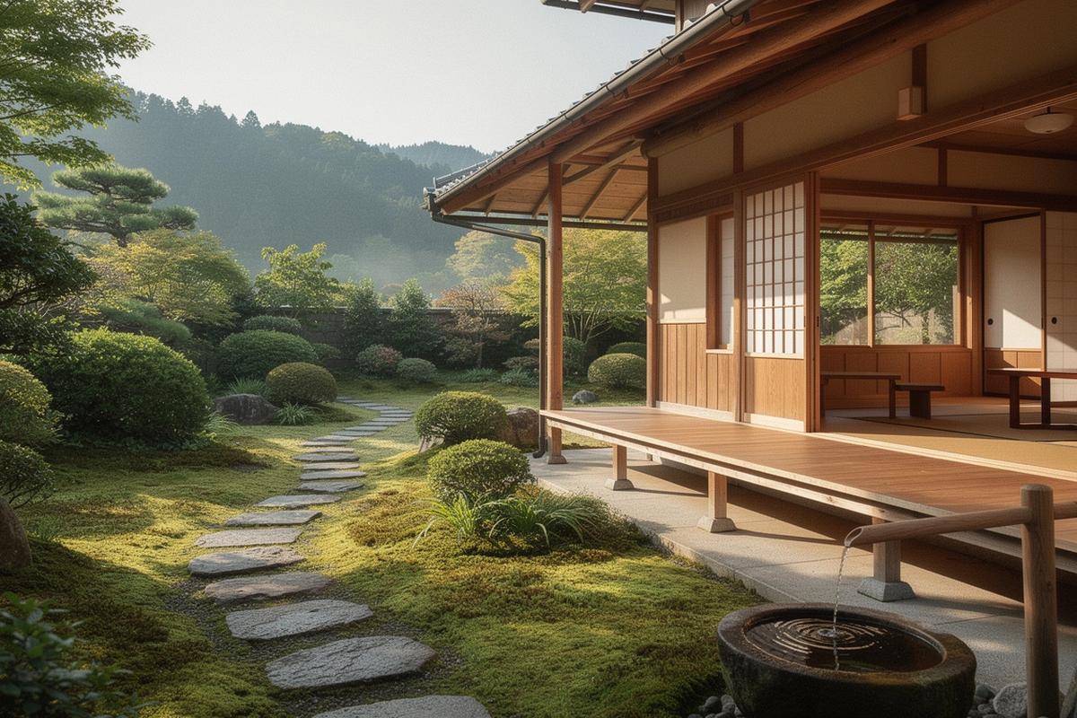 里山の緑と和の建築に囲まれた静かな滞在風景